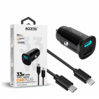 Cargador Coche ACCETEL Carga Rápida Usb-c Pd + Usb-a Qc 33W con Cable Lightning CC632