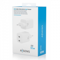 Cargador AISENS Gan 65W 2XUSB-C PD3.0 QD4.0 Blanco ASCH-65W2P039-W