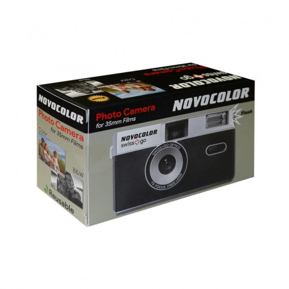 Cámara Analógica Reutilizable SWISS GO Novocolor 35MM con Flash Negro