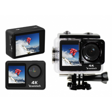 C&aacute;mara de Acci&oacute;n Digital SUNSTECH Adventure 4K IPX8 con Pantalla Dual y Accesorios Impermeables (16 Mpx)
