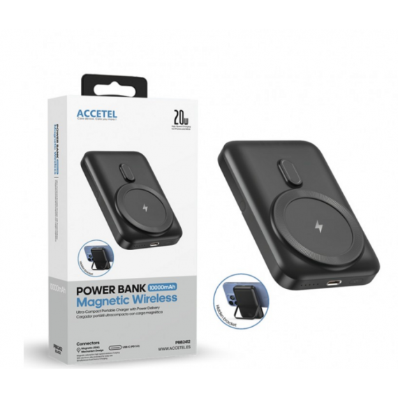Power Bank Magnético Inalámbrico Accetel USB-C 15W 10000mAh PD3.0 (PBB2412NEGRO)