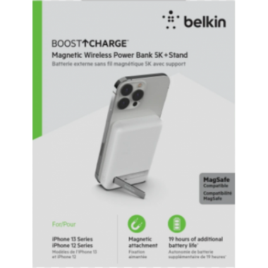 Powerbank Magn&eacute;tico Inal&aacute;mbrico Belkin BoostCharge 5000 mAh con Soporte (BPD004btWT)