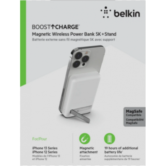 Powerbank Magnético Inalámbrico Belkin BoostCharge 5000 mAh con Soporte (BPD004btWT)