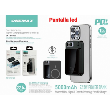 Power Bank Magn&eacute;tico Onemax EFX-129 MagSafe 22.5W 5000mAh