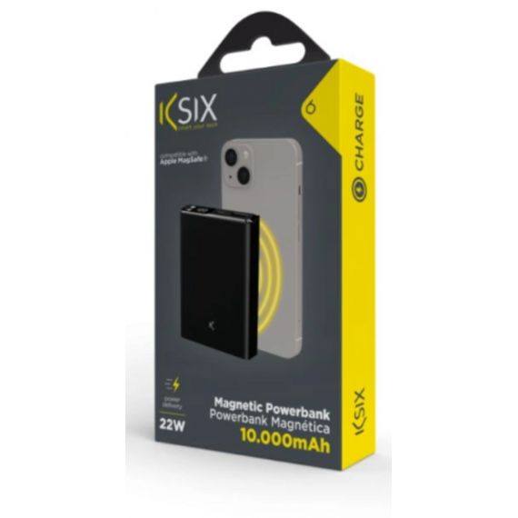Powerbank KSIX MagSafe 10000mAh 22.5W PD y Carga Inalámbrica 15W Negro (BPB10000MAG01N)