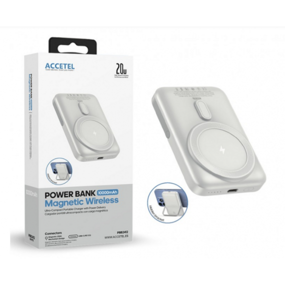 Power Bank Magnético Inalámbrico Accetel PBB2412BLANCO 10000 mAh 15W Blanco