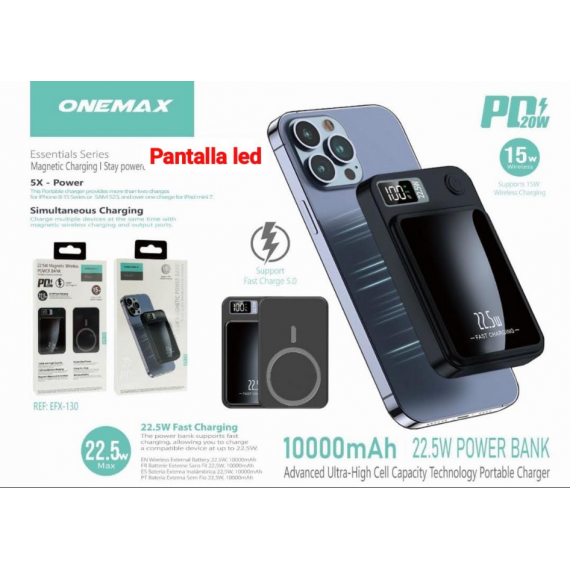 Powerbank Magsafe Batería Externa Magnética 10000MAH con Carga Rápida 22.5W EFX-130  ONEMAX