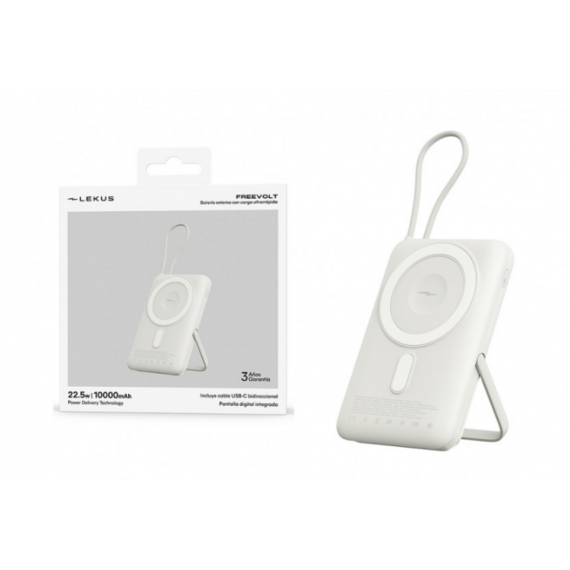 Power Bank Inalámbrico Lekus Freevolt MagSafe y Apple Watch 10000 mAh 22.5W PD+QC3.0 USB-C LKB150 Blanco