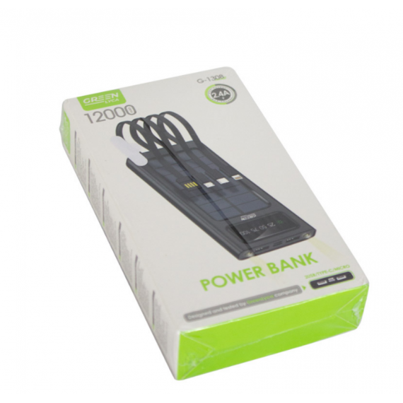 Powerbank Solar Portátil Green Lyca G-1308 de 12000mAh con 2 USB/Tipo-C/Micro