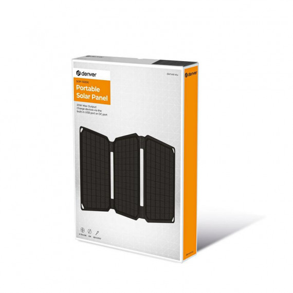 Panel Solar Plegable Portátil DENVER 20W con Salida USB-A (SOP-10200MK2)