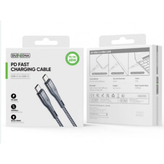 Cable de Carga Duzzona USB-C a USB-C 65W 3 Metros A2-03