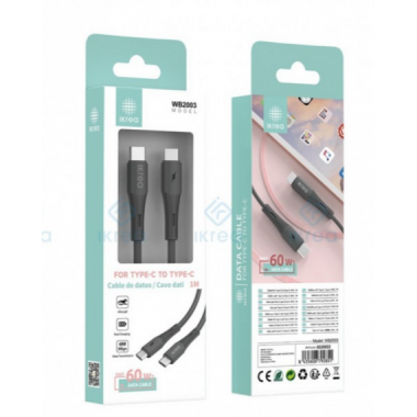 Cable de Datos IKREA Carga R&aacute;pida USB-C a USB-C 60W 1 Metro Negro (WB2003)