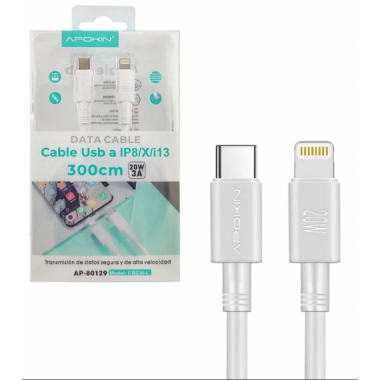 Cable Apokin USB-C a Lightning 300 cm 20W AP-80129