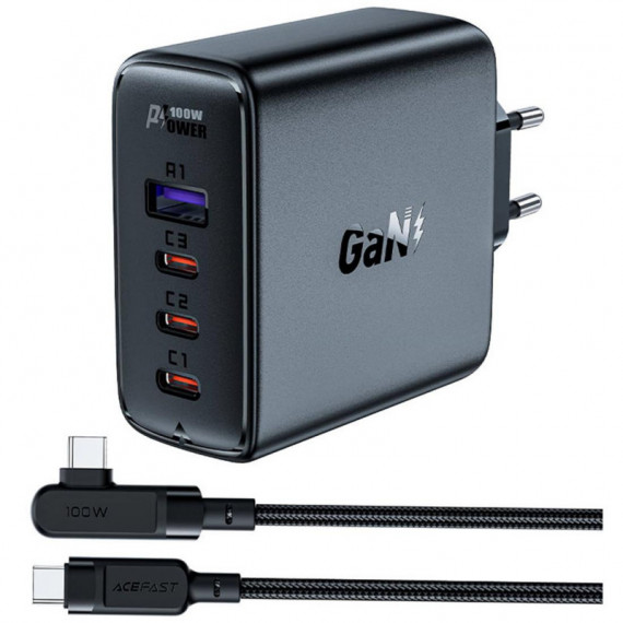 Cargador Usb-c y USB 100W+ Cable Usb-c ACEFAST A37 Negro