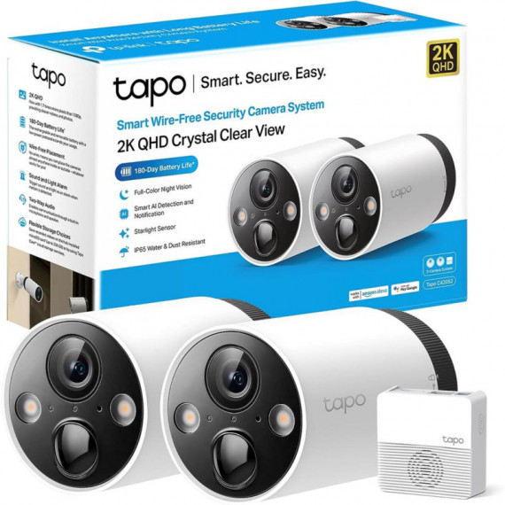 TP-LINK Pack 2 Cámaras 2K Exteriores y Recargables con Alarma (tapo C420S2)