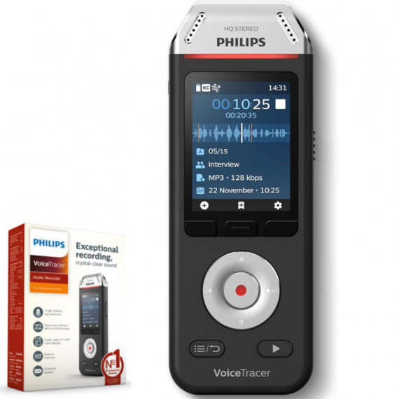 PHILIPS DVT2110 Grabadora de Voz 8GB con 2 Micrófonos Hifi