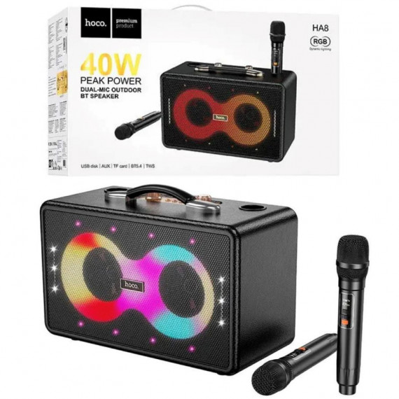 HOCO HA8 Altavoz Karaoke BLUETOOTH 40W con 2 Micrófonos