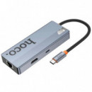 Adaptador Usb-c 6-1 HOCO HB51 HDMI + 3X USB 3.0 + Pd + RJ45