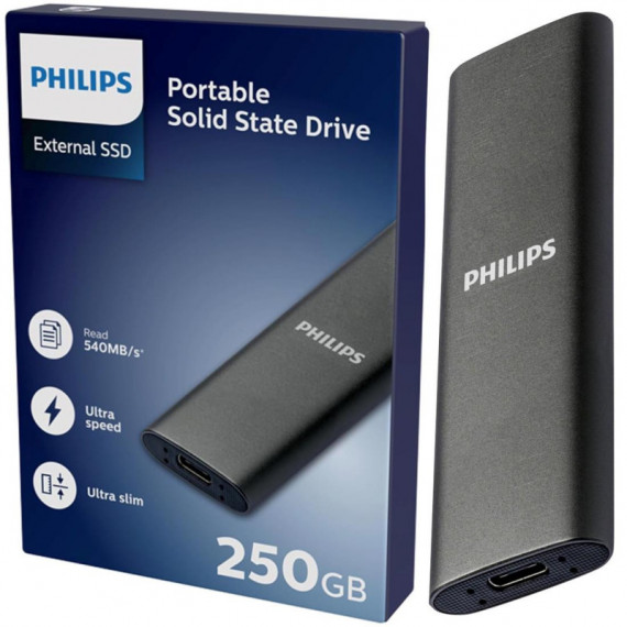 Disco Ssd Externo PHILIPS 250GB Usb-c/usb 3.0 540MB Ultra Slim Gris