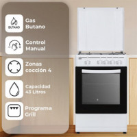 SVAN SKG4500TM Cocina de Gas Butano 4F Horno 43L 2P Grill Blanco