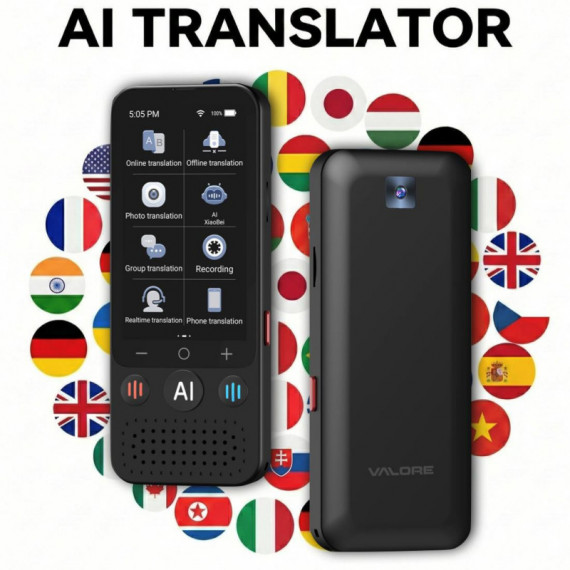 VALORE Traductor Ai con Pantalla 3.1", Cámara, 139 Idiomas y Chat Gpt (AI001)