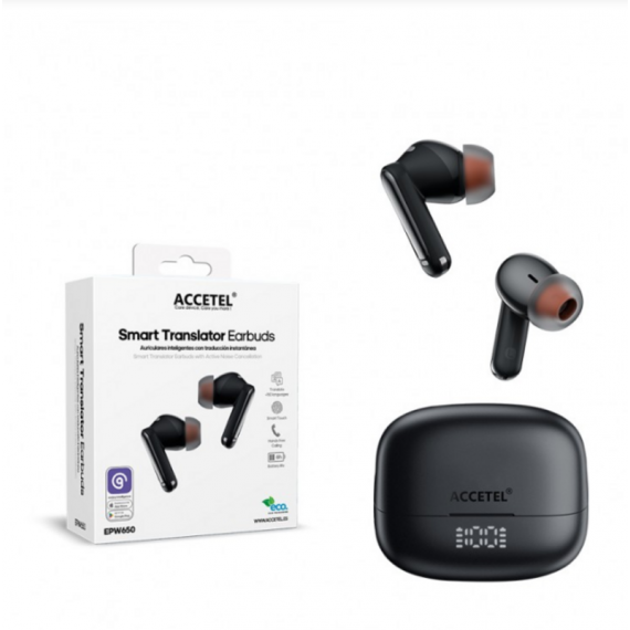 Auriculares Inalámbricos ACCETEL Inteligentes con Anc y Traducción Instantánea Negro EPW650