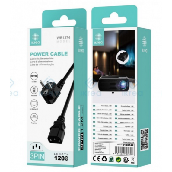 Cable de Alimentación IKREA PVC 3 Pines 1.2M Negro WB1374