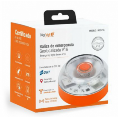 Baliza V16 de Emergencia Digivolt con Certificado DGT, Geolocalizaci&oacute;n y SIM 13 A&ntilde;os + Pila 9V
