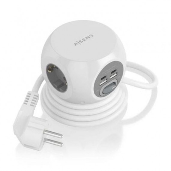 AISENS Regleta con Interruptor 3 Tomas Blanco 2 USB Tipo-c/ 2 Usb/ Cable 1.4M