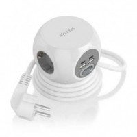 AISENS Regleta con Interruptor 3 Tomas Blanco 2 USB Tipo-c/ 2 Usb/ Cable 1.4M