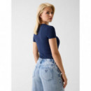 Camiseta con Logotipo de Encaje y Corte Slim de GUESS