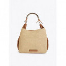 RAFFIA-EFFECT CONTRAST TOTE BAG WITH CUT