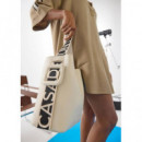 Tote Bag With Contrast Nylon Strap Ecru  LOLA CASADEMUNT