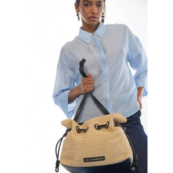 Contrast Raffia-effect And Faux Leather  LOLA CASADEMUNT