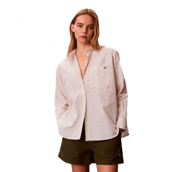 Camisa Holgada de Popelín de Algodón a Rayas  CALVIN KLEIN