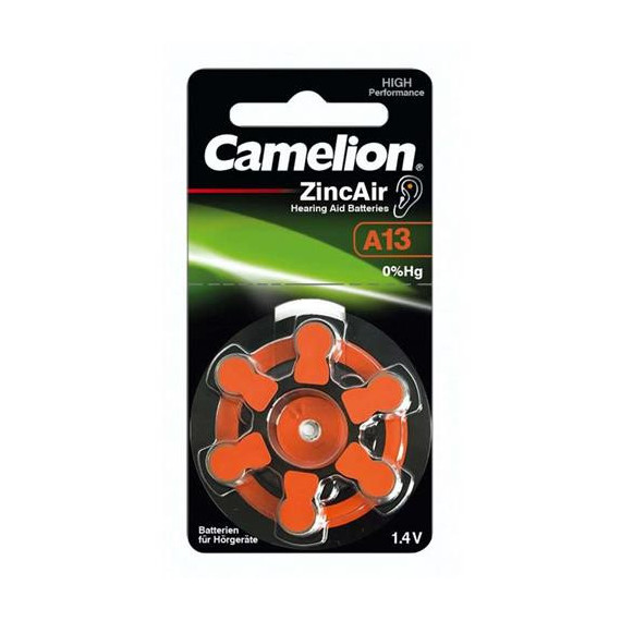 CAMELION Pack de 6 Pilas Boton A13 Audifono Zinc Air 1.4V