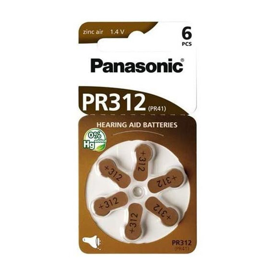 PANASONIC Pila Audifono Zinc Air Pack de 6 PR312 1.4V PLI152
