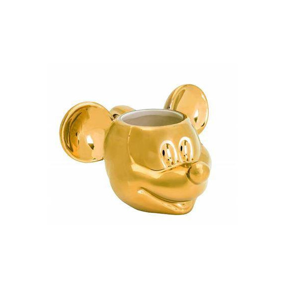 DISNEY Taza Diseño 3D Mickey Mouse Ceramica Dorada