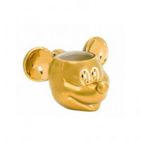 DISNEY Taza Diseño 3D Mickey Mouse Ceramica Dorada