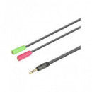 NIMO Cable Jack 3.5MM/M 4 Puntos a 2 Xjack 3.5MM/H Mic+aur Rosa Verde 0.20CM WIR988