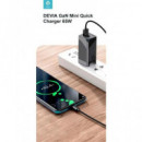 DEVIA Cargador Red por USB y Conector Tipo-c Gan 65W Carga Rapida PD+QC4.0 con Enchufe Uk