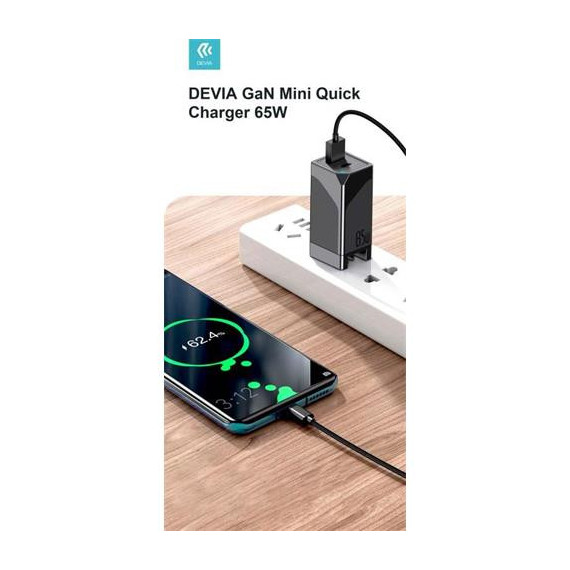 DEVIA Cargador Red por USB y Conector Tipo-c Gan 65W Carga Rapida PD+QC4.0 con Enchufe Uk
