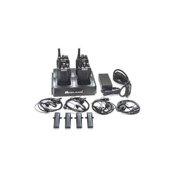 MIDLAND Pack 4 Unidades Walkies BR02 Pro Z  16 con Micro-auriculares, Cargador de Base,canales 10KM