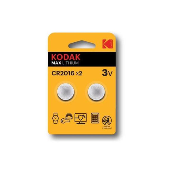 KODAK Pack de 2 Pilas Boton CR2016 Max Litio 3V