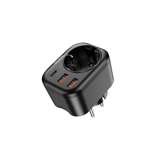 HOCO Ficha 1 Tomada com 3XUSB+1XPO C NS3 4000W Preto