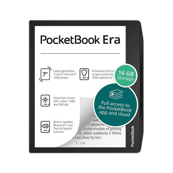 POCKETBOOK Libro Electronico Era 7" 16GB,BLUETOOTH,SMARTLIGHT,ALTAVOZ Plata