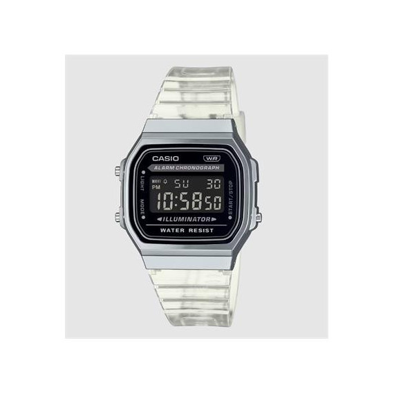 CASIO Coleccion A168XES-1BEF Reloj Digital Correa Resina Transparente, Fecha,cronometro, Alarma