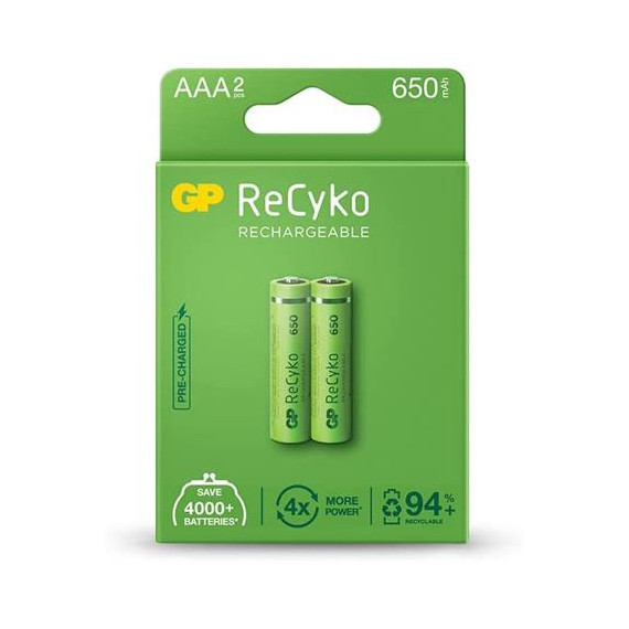 GP Pack de 2 Pilas Aaa Recargables 650MAH Recyko