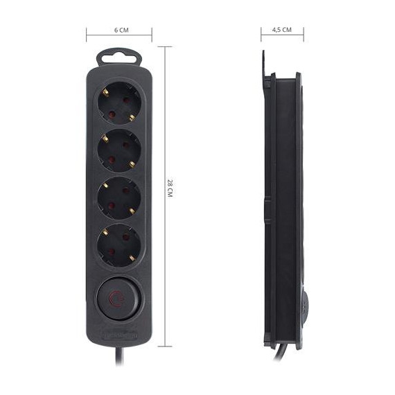 TM ELECTRON Regleta 4 Enchufes con Interruptor 3680W Negro - Guanxe Atlantic Marketplace