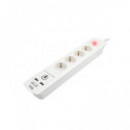 TM ELECTRON Regleta 4 Enchufes con 2XUSB Blanco y Interruptor TMUAD304 Blanco